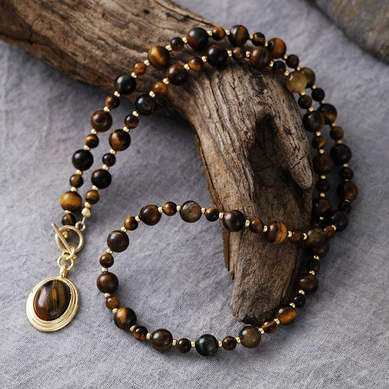 Boho Tiger Eye Oval Pendant Necklace