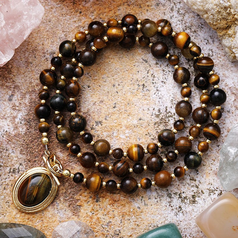 Boho Tiger Eye Oval Pendant Necklace