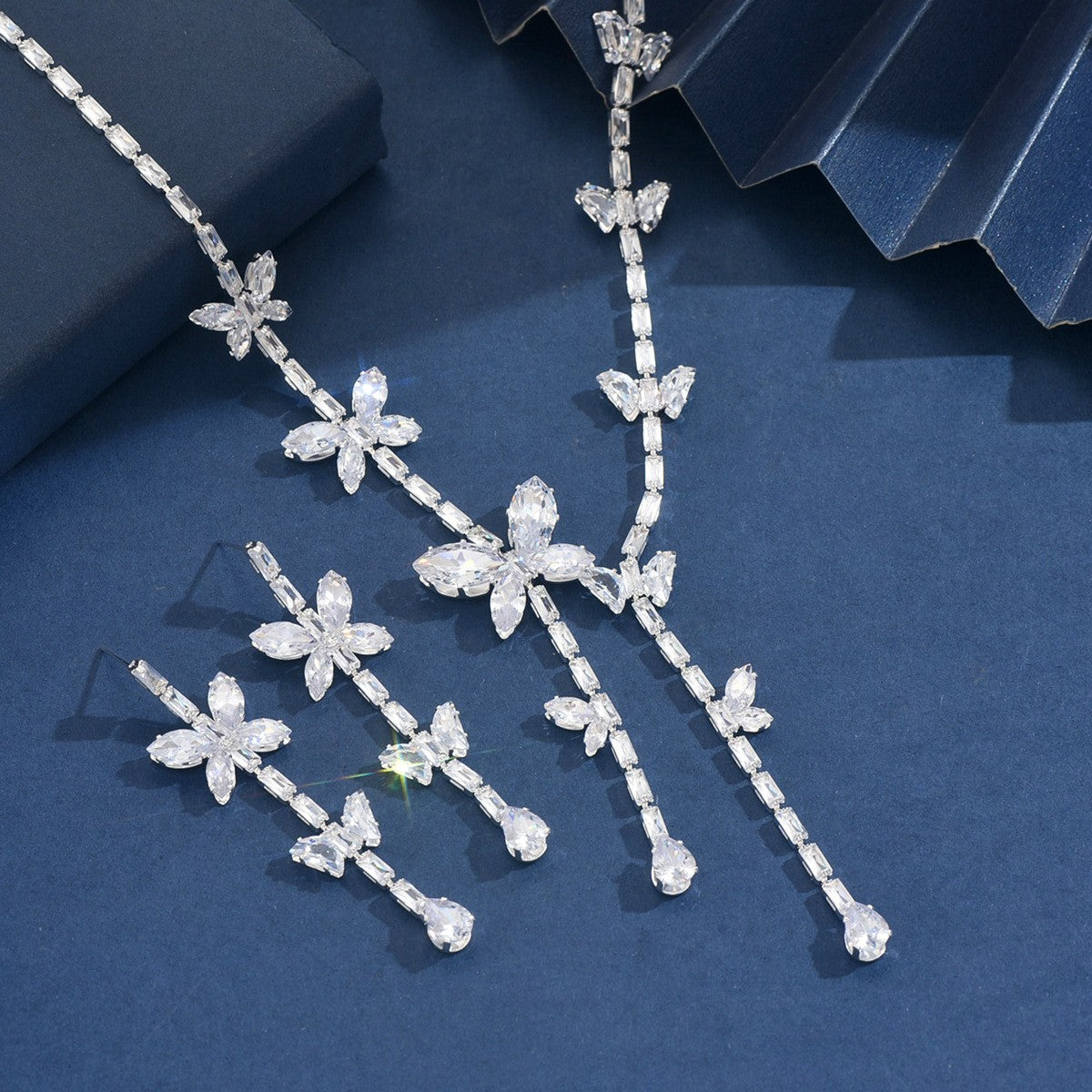 Elegant Cubic Zirconia Butterfly Necklace & Earring Set