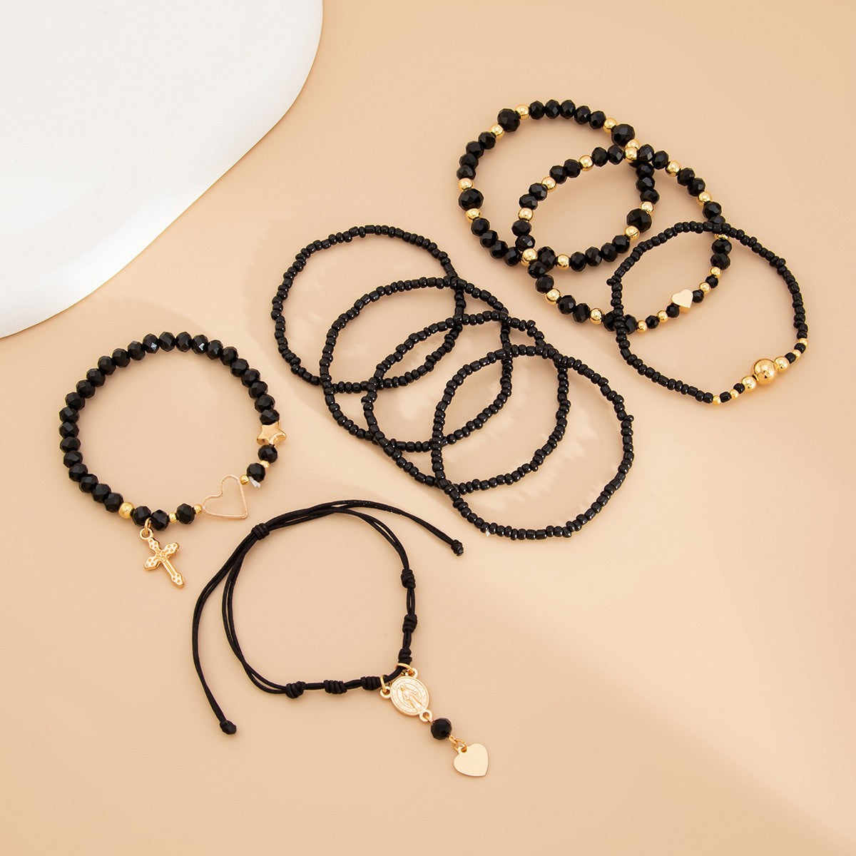 5pc Boho Star Coin Faux Pearl Bracelet Set