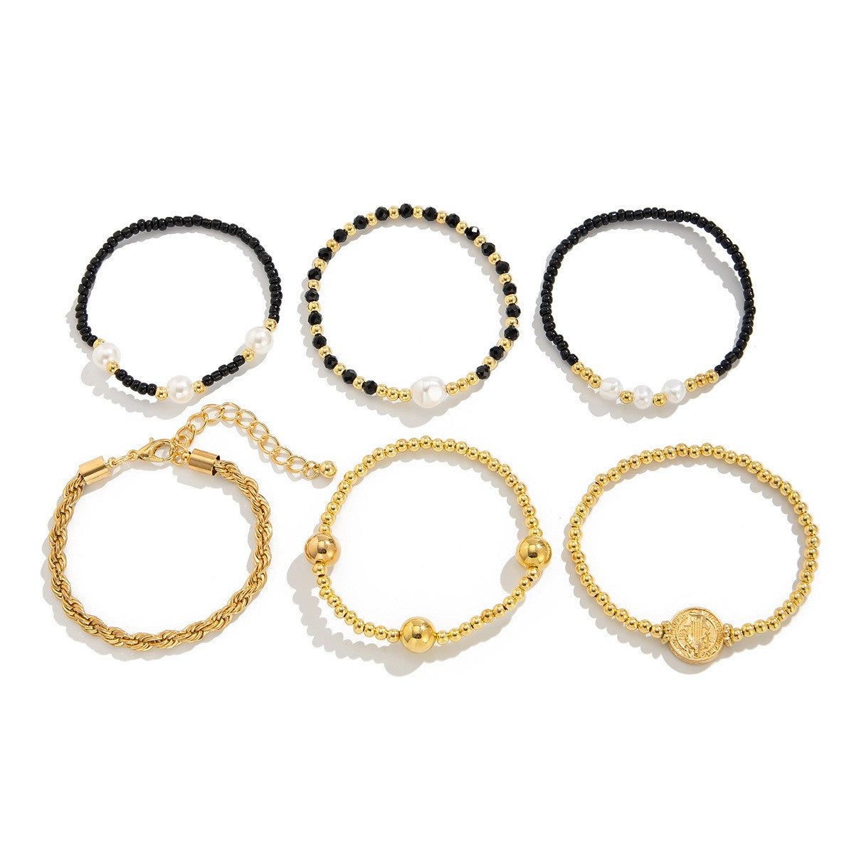 5pc Boho Star Coin Faux Pearl Bracelet Set