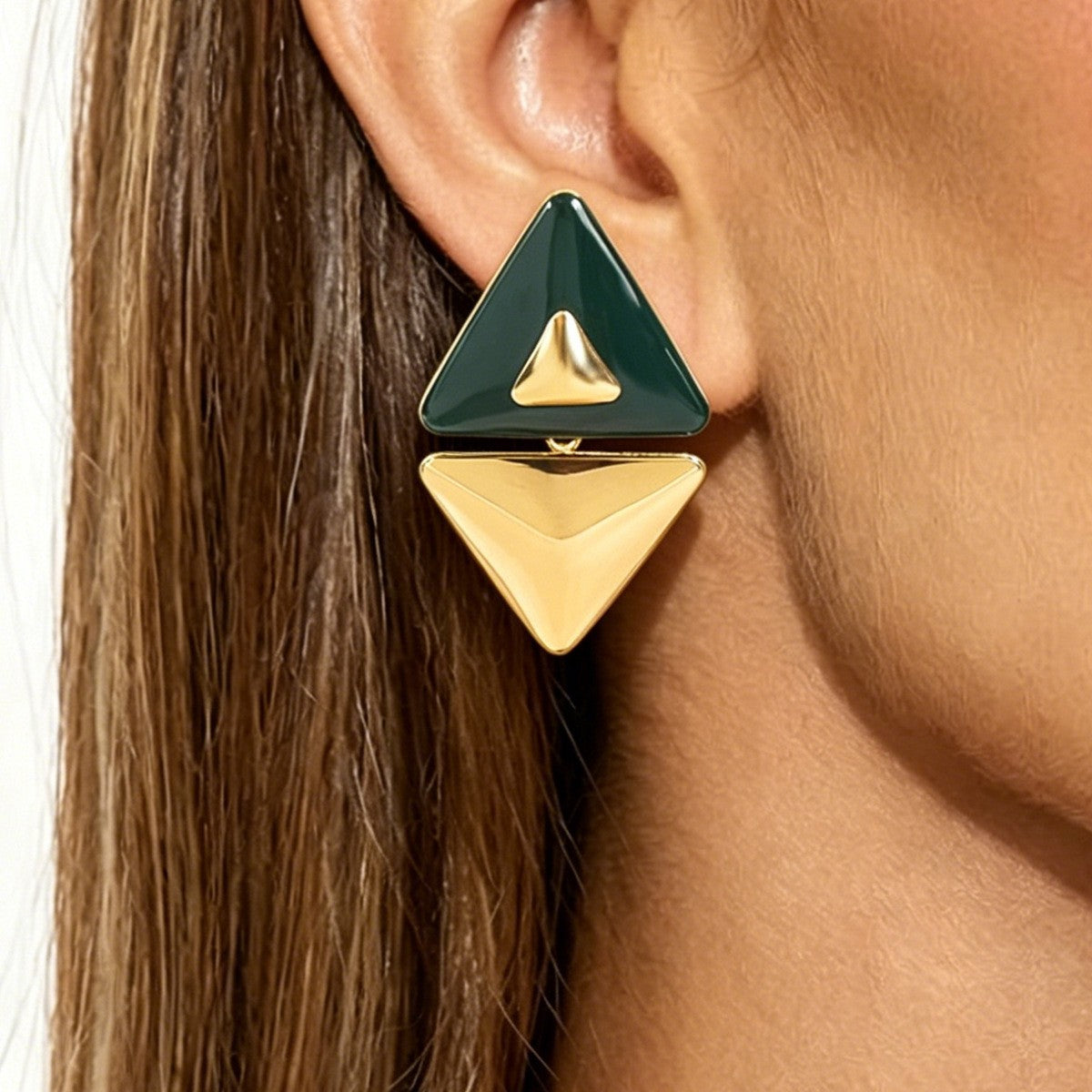 Classy Green Geometric Triangle Earrings