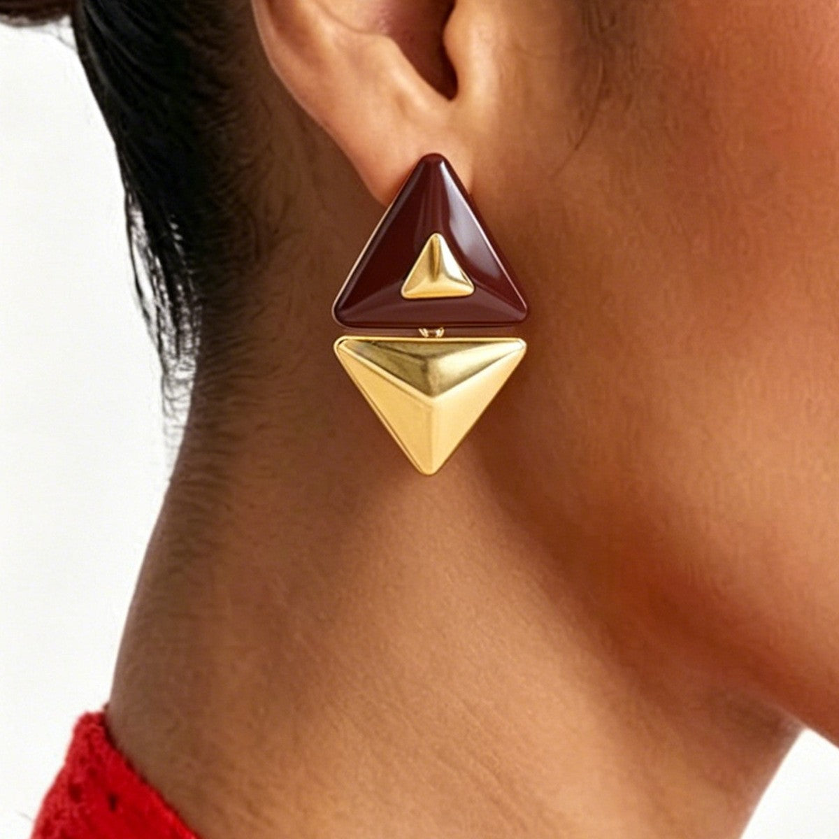 Classy Green Geometric Triangle Earrings
