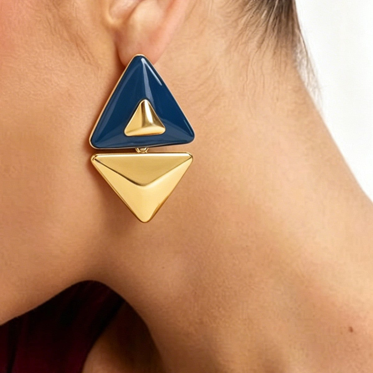Classy Green Geometric Triangle Earrings