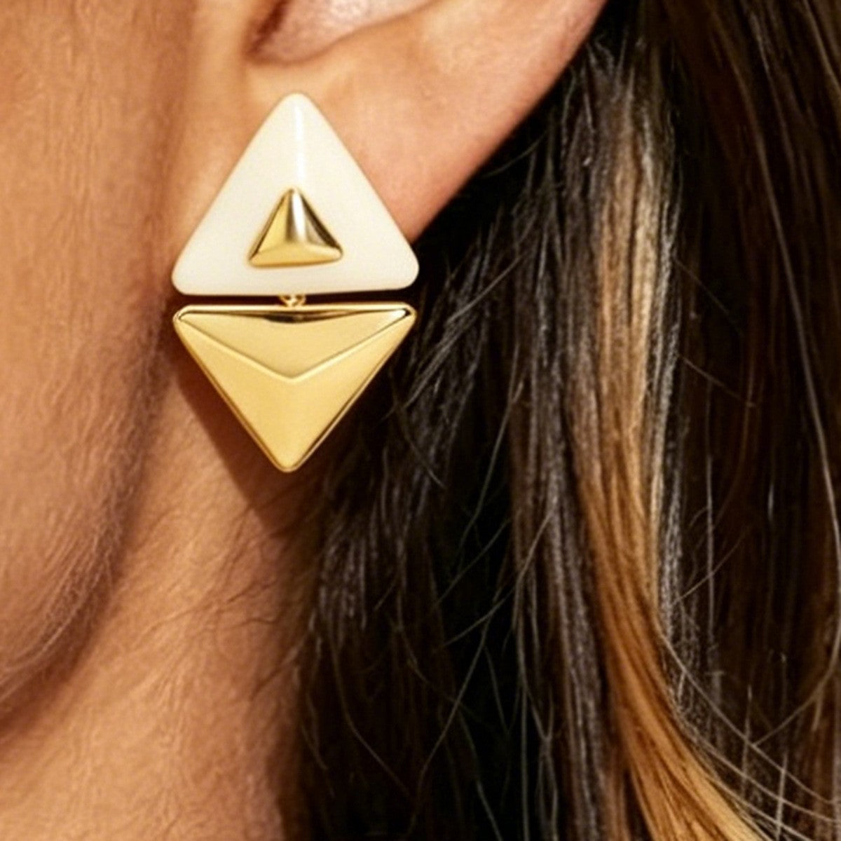 Classy Green Geometric Triangle Earrings