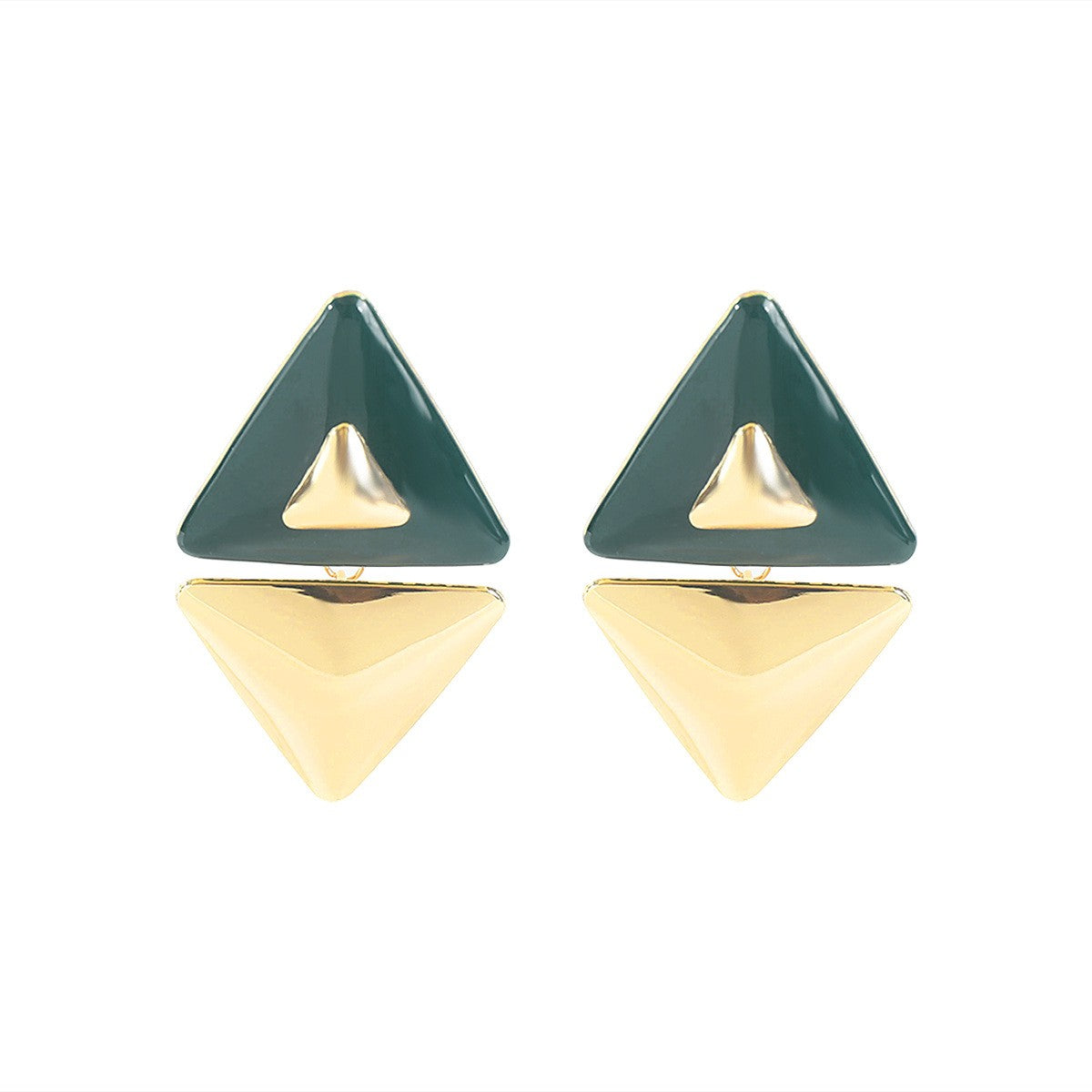 Classy Green Geometric Triangle Earrings