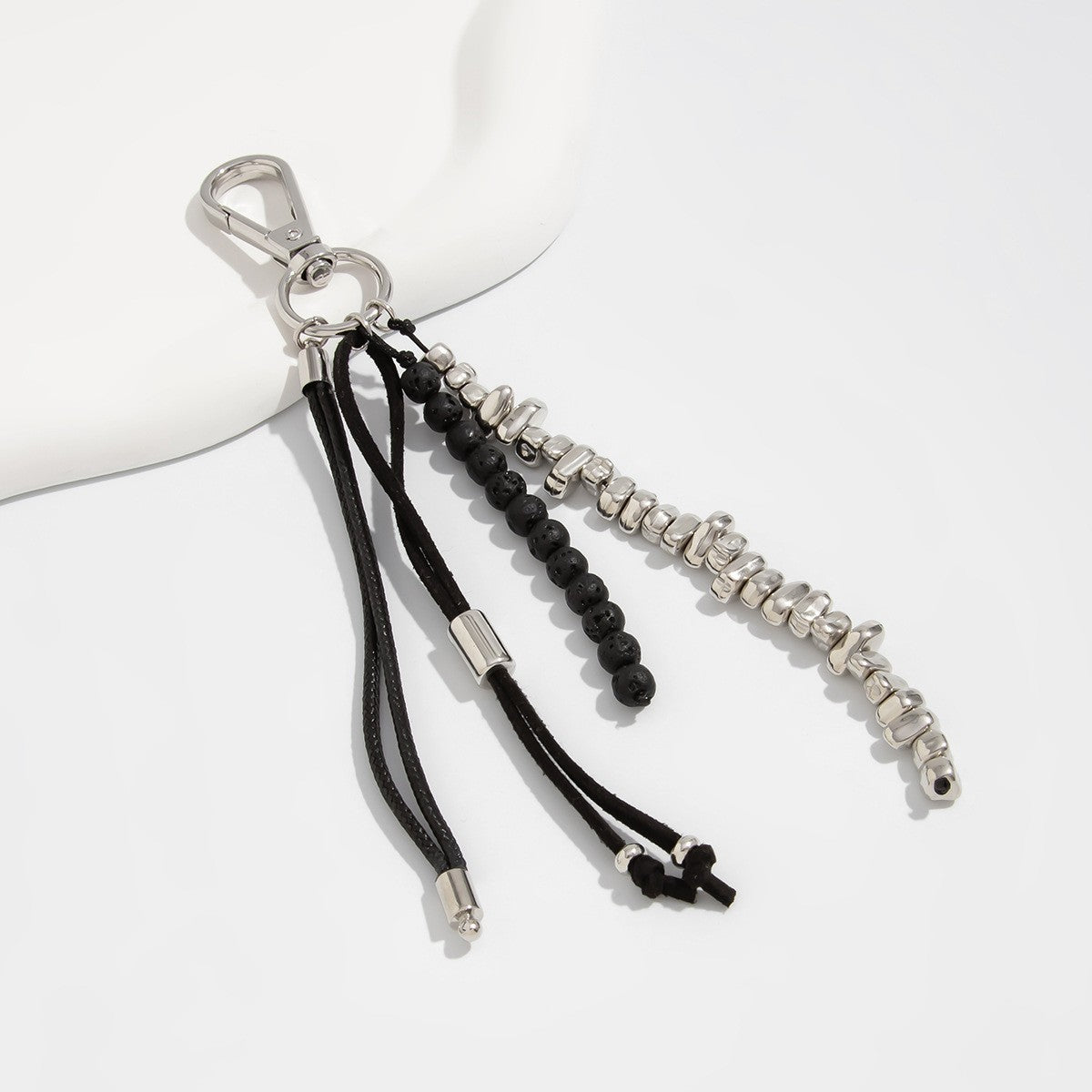 Edgy Black Bead Tassel Bag Charm
