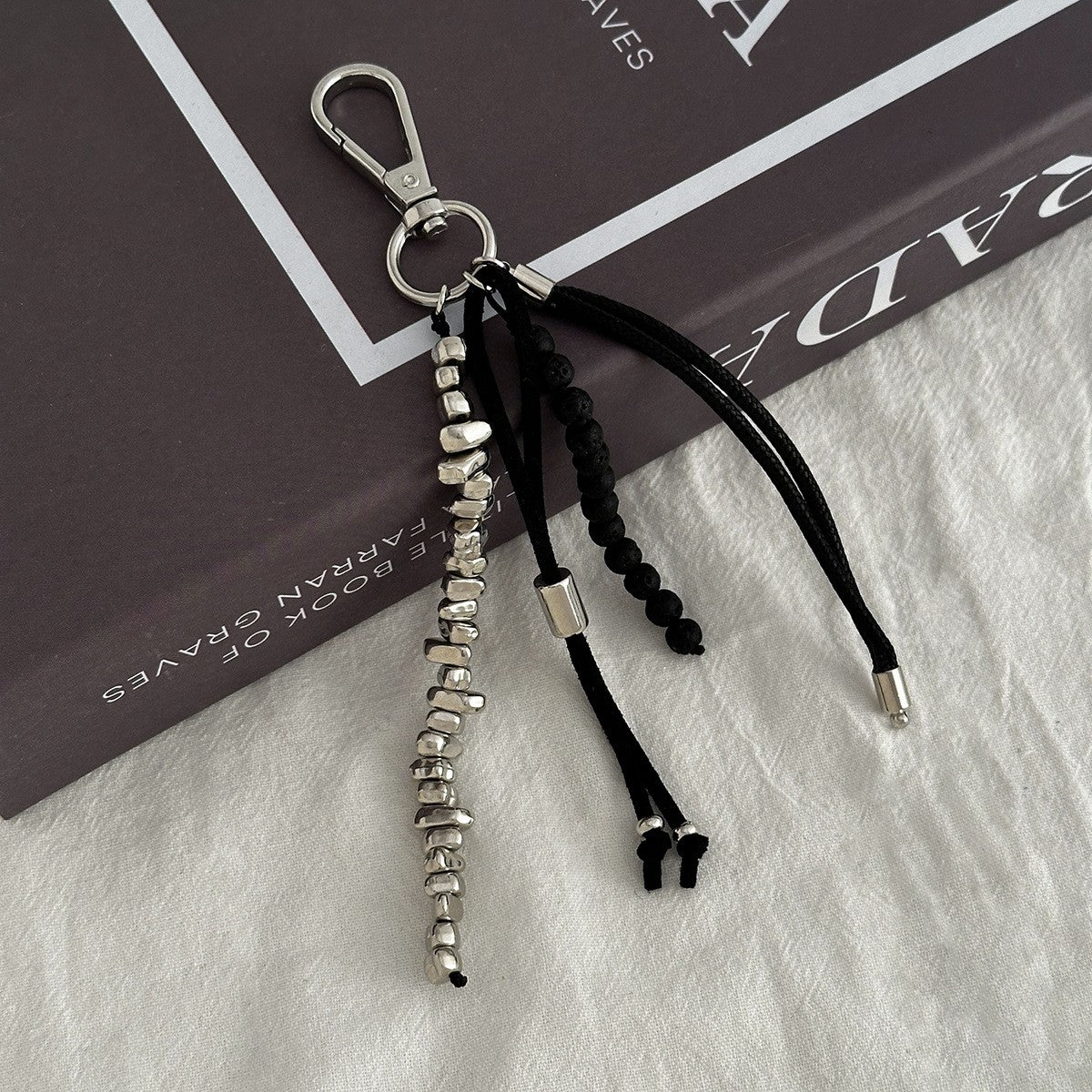 Edgy Black Bead Tassel Bag Charm