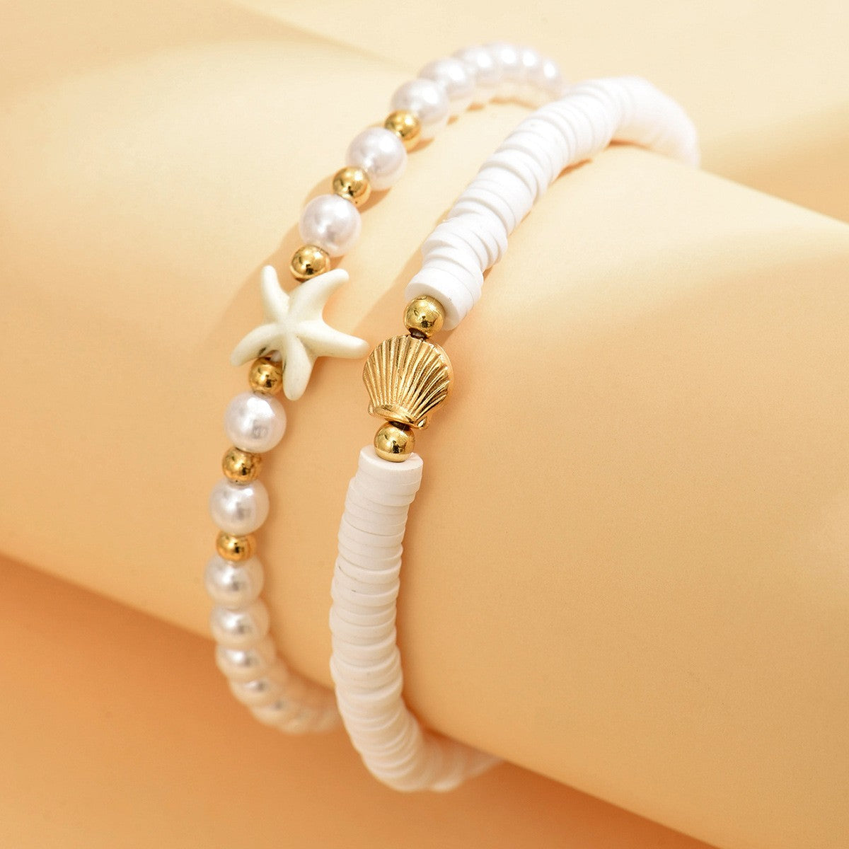 2pc Boho Starfish & Shell Anklet Set