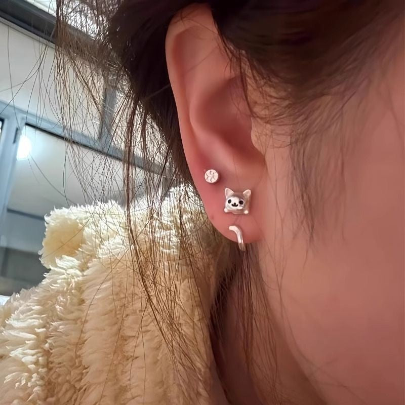 Dainty Smiling Cat Ear Jacket Earrings