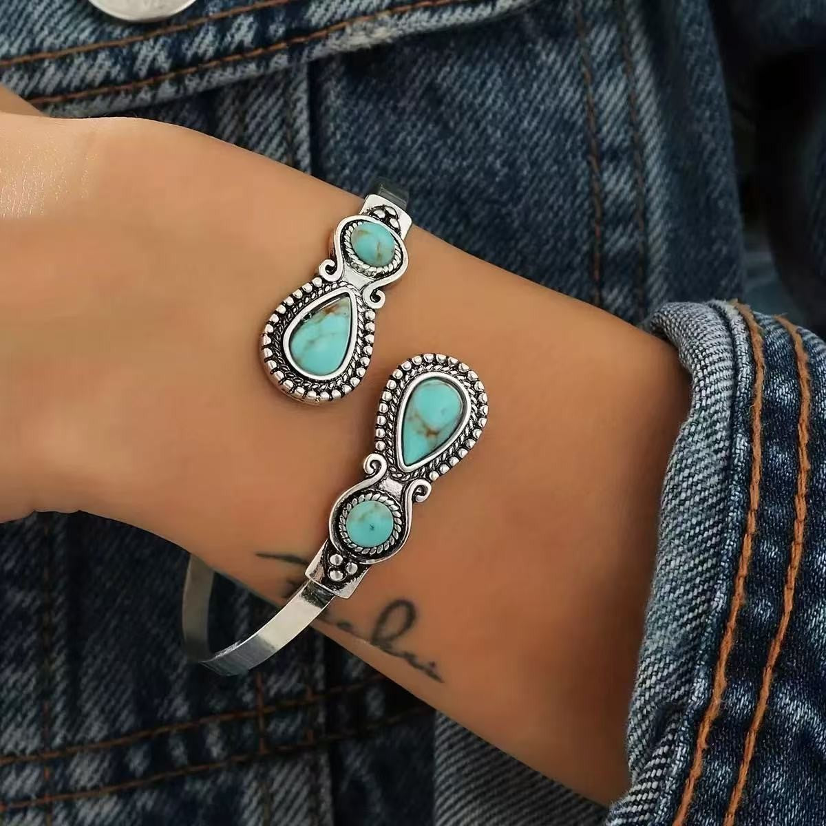 Boho Vintage Teardrop Turquoise Cuff Bracelet