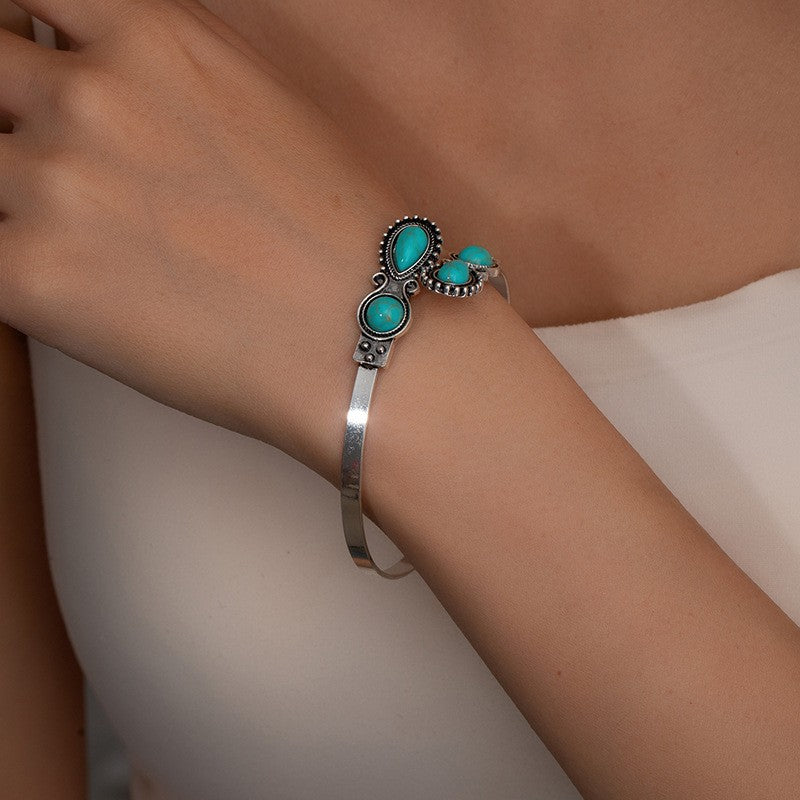 Boho Vintage Teardrop Turquoise Cuff Bracelet