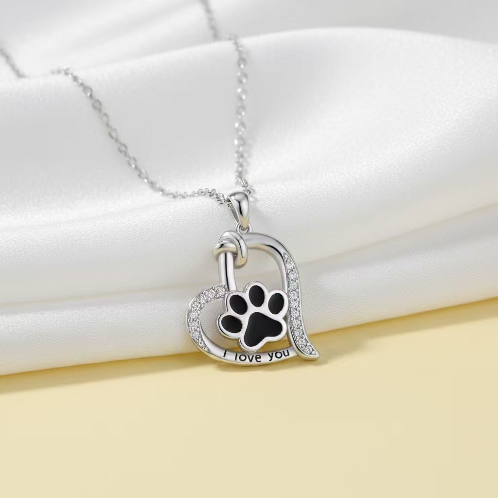 Romantic Paw Print Heart Necklace