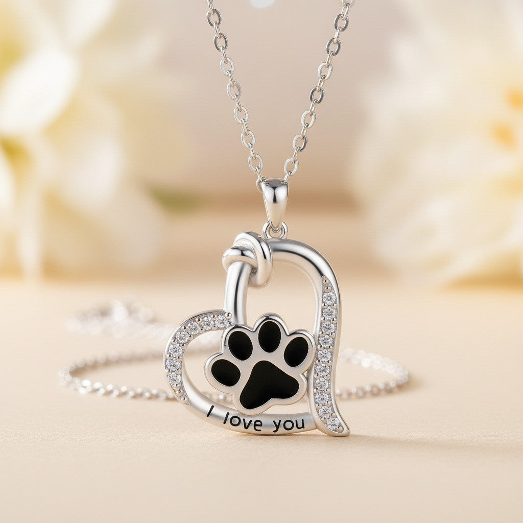 Romantic Paw Print Heart Necklace