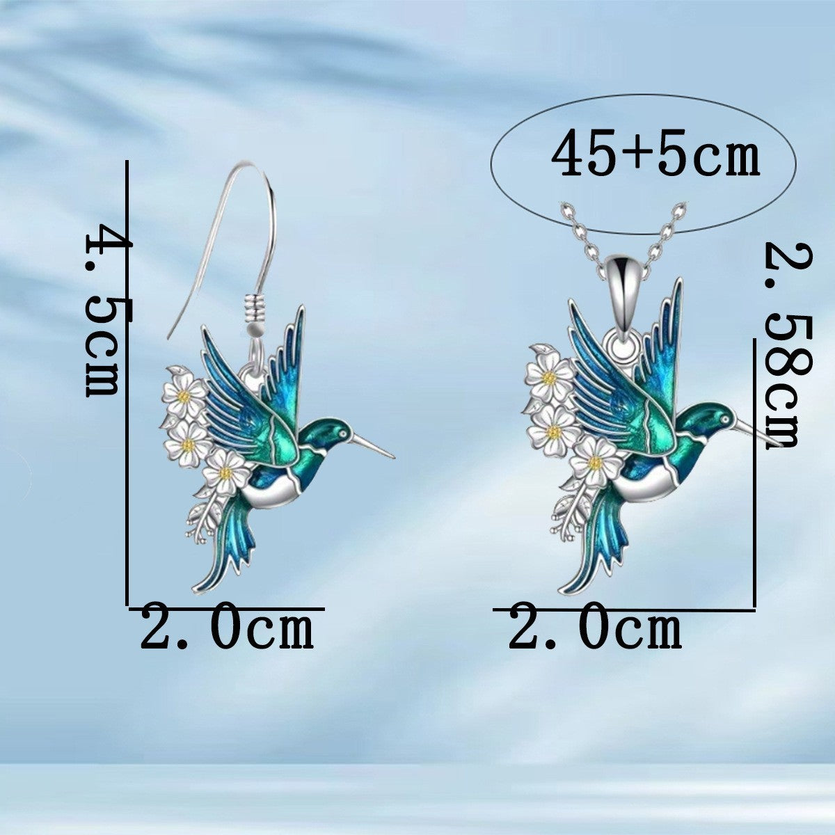 Romantic Enamel Hummingbird Necklace, Bracelet & Earring Set