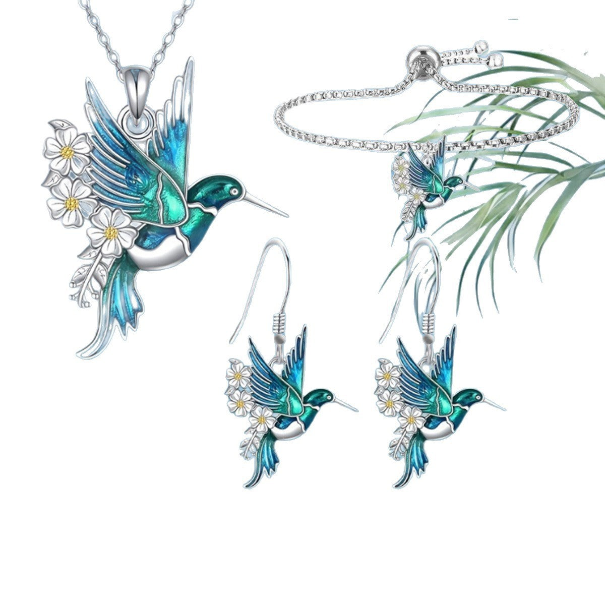 Romantic Enamel Hummingbird Necklace, Bracelet & Earring Set