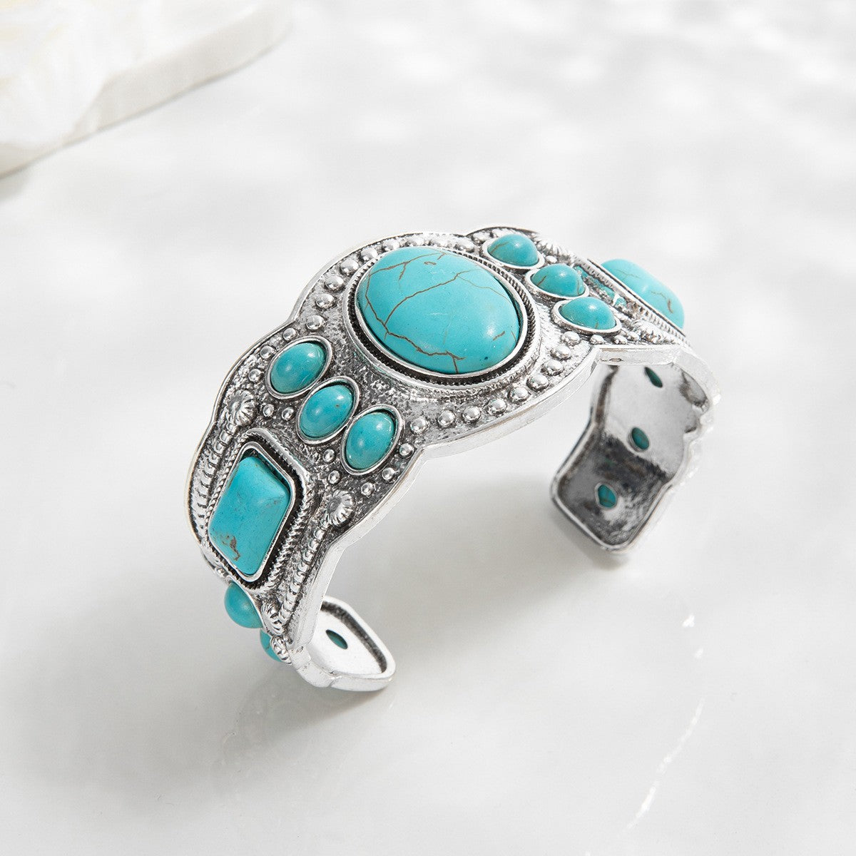Vintage Boho Oval Turquoise Cuff Bracelet