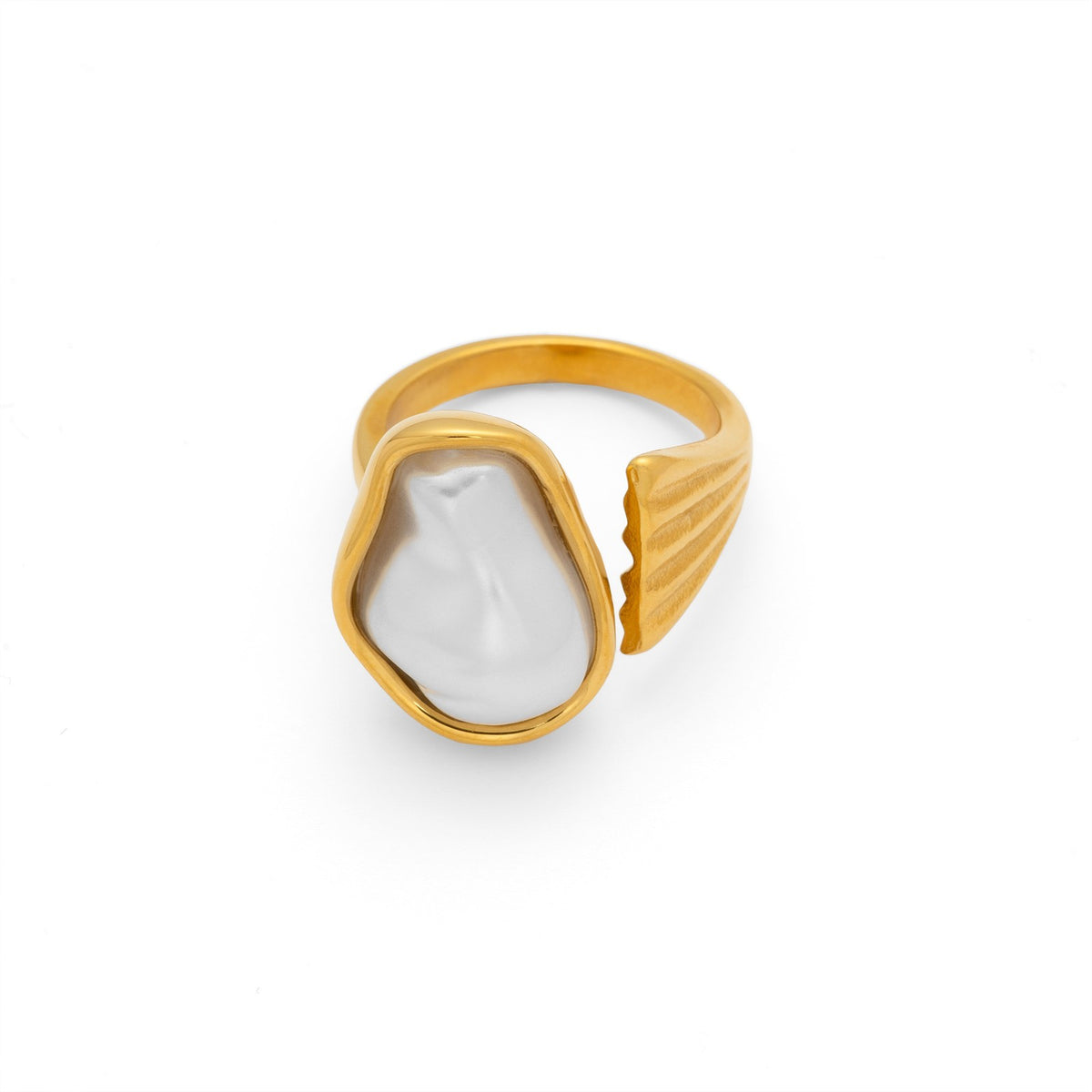18k Boho Geometric Pearl Ring Set