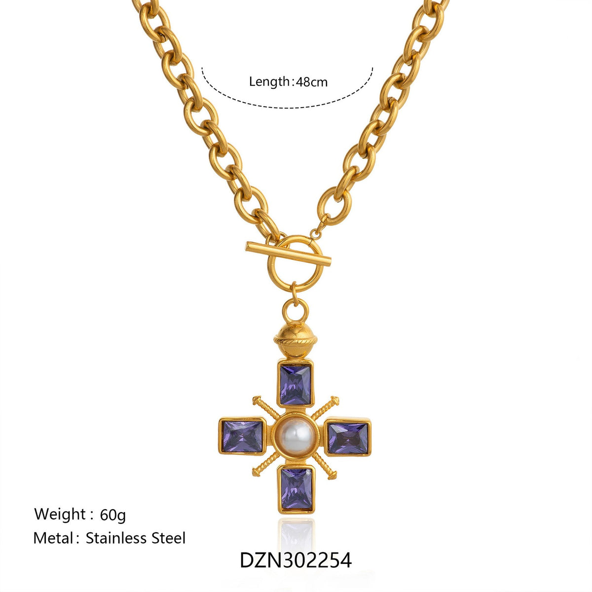 Vintage Purple Cross OT Necklace
