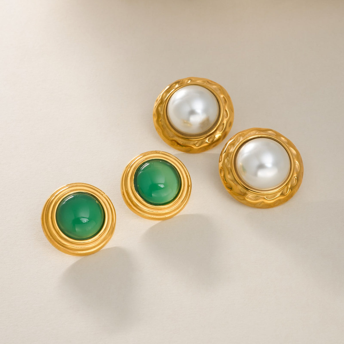 18k Vintage Textured Faux Pearl Stud Earrings