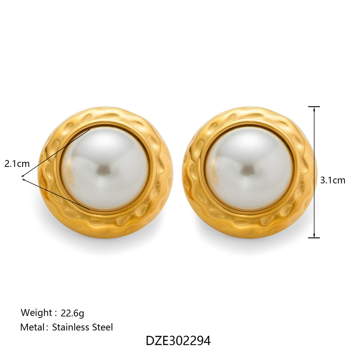 18k Vintage Textured Faux Pearl Stud Earrings