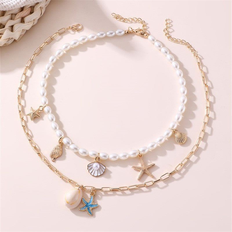 Boho Layered Starfish & Shell Necklace Set