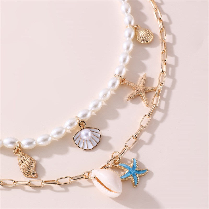 Boho Layered Starfish & Shell Necklace Set