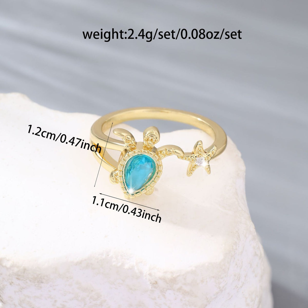 Dainty Sea Turtle & Starfish Open Ring