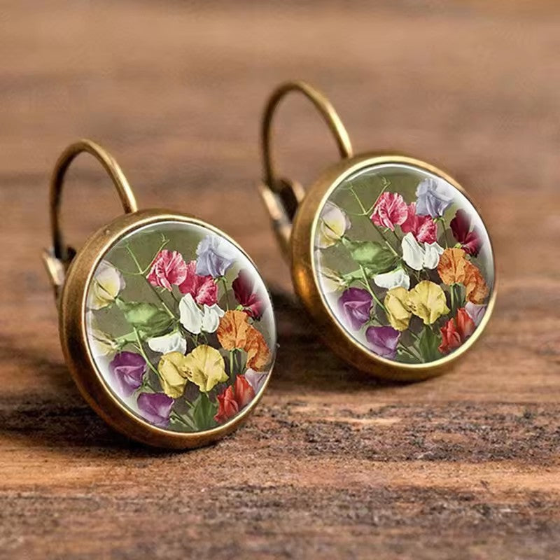 Romantic Vintage Rose Cabochon Earrings
