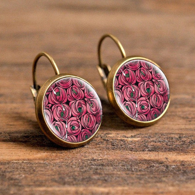 Romantic Vintage Rose Cabochon Earrings