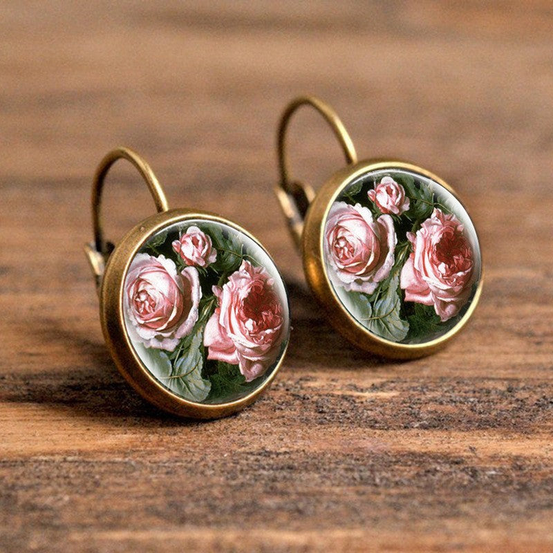 Romantic Vintage Rose Cabochon Earrings
