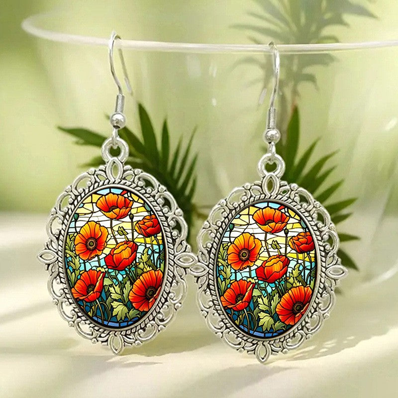 Romantic Vintage Rose Cabochon Earrings