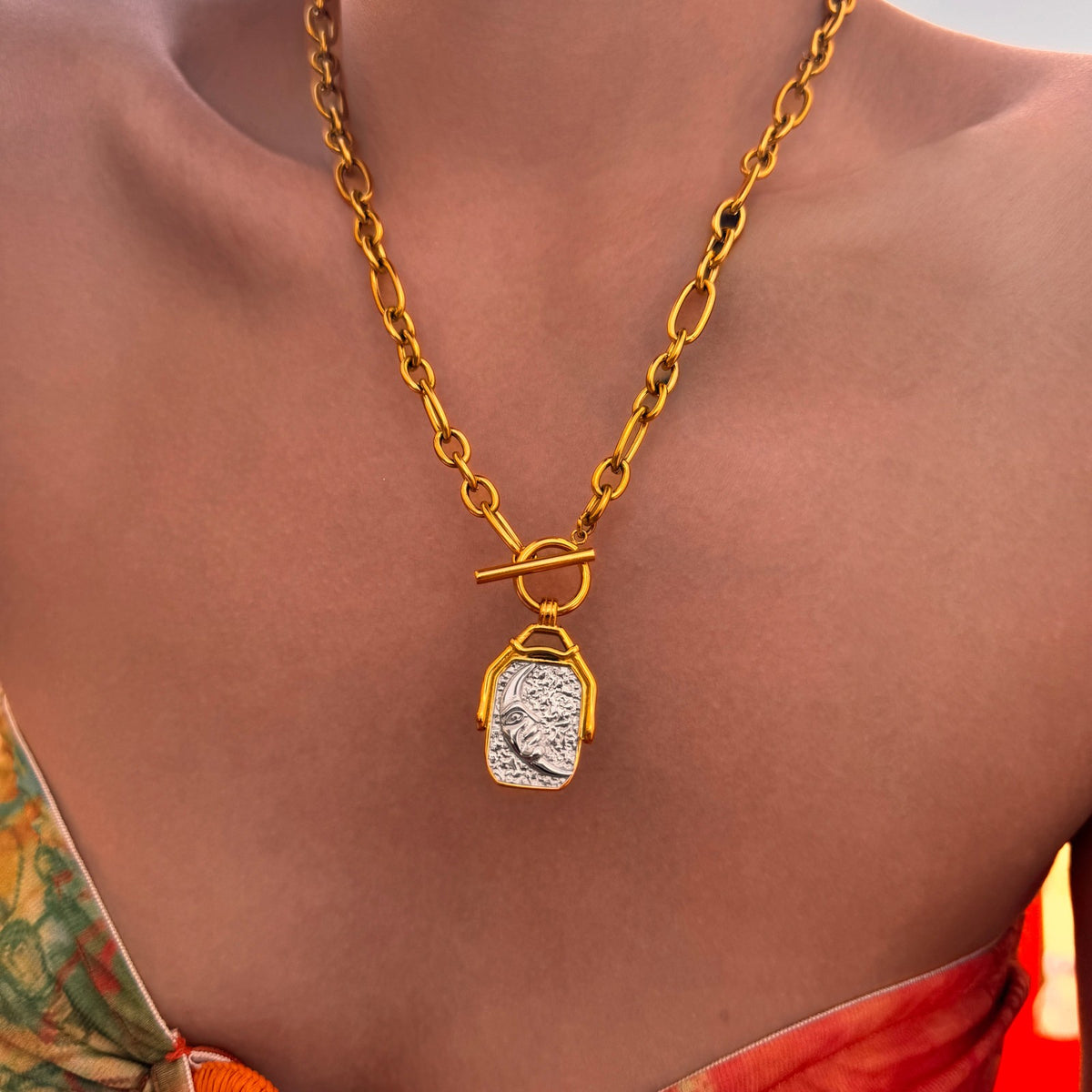18k Boho Reversible Square Tag Necklace