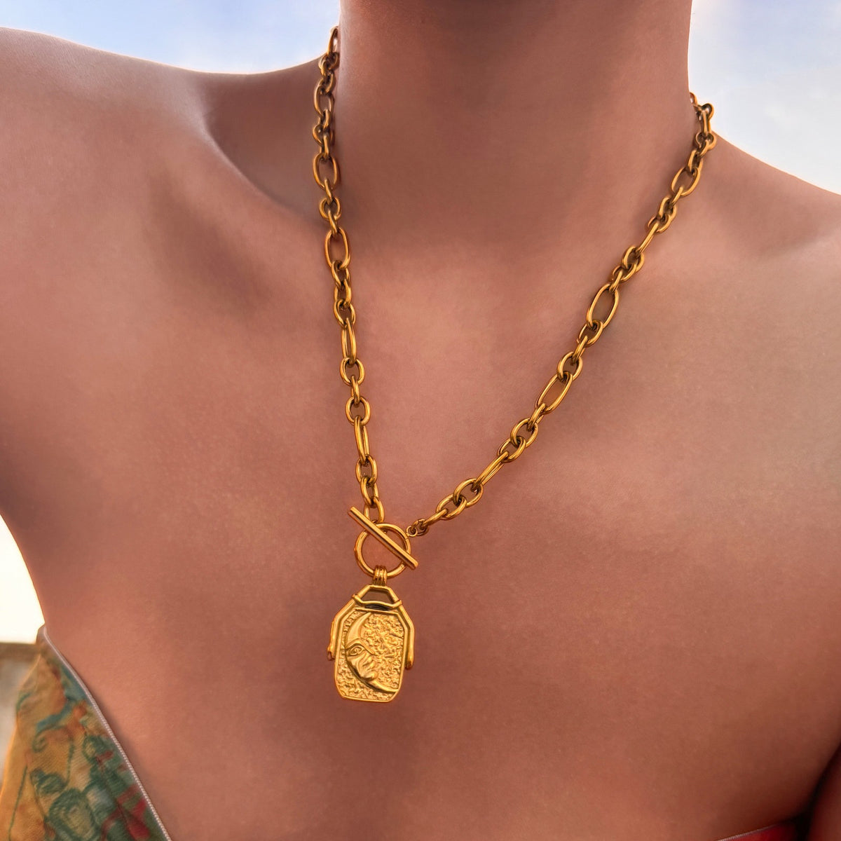 18k Boho Reversible Square Tag Necklace