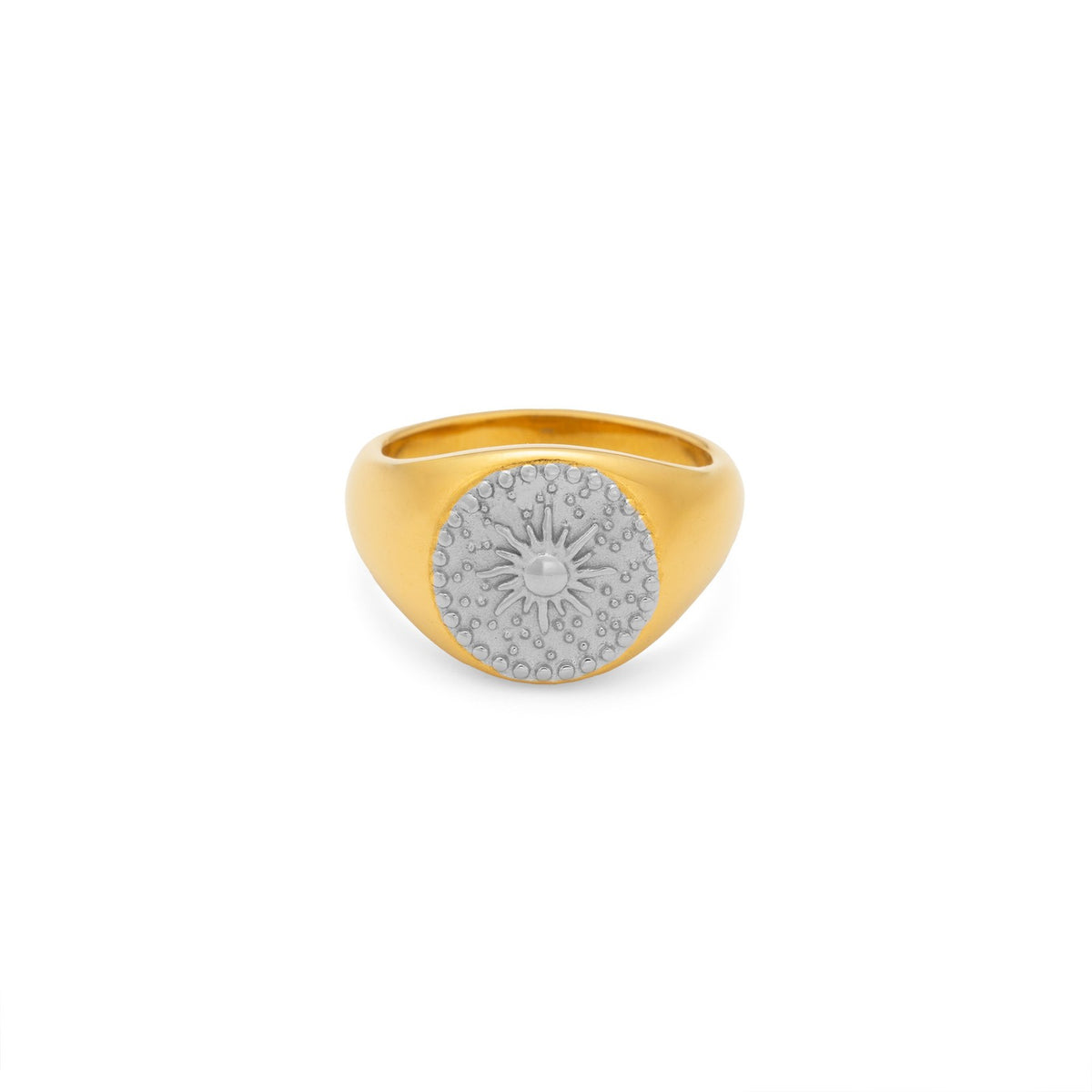 18k Classy Two-Tone Engraved Signet Ring