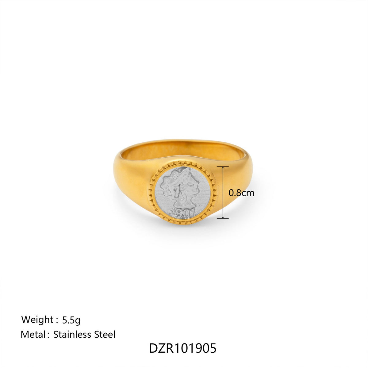 18k Classy Two-Tone Engraved Signet Ring