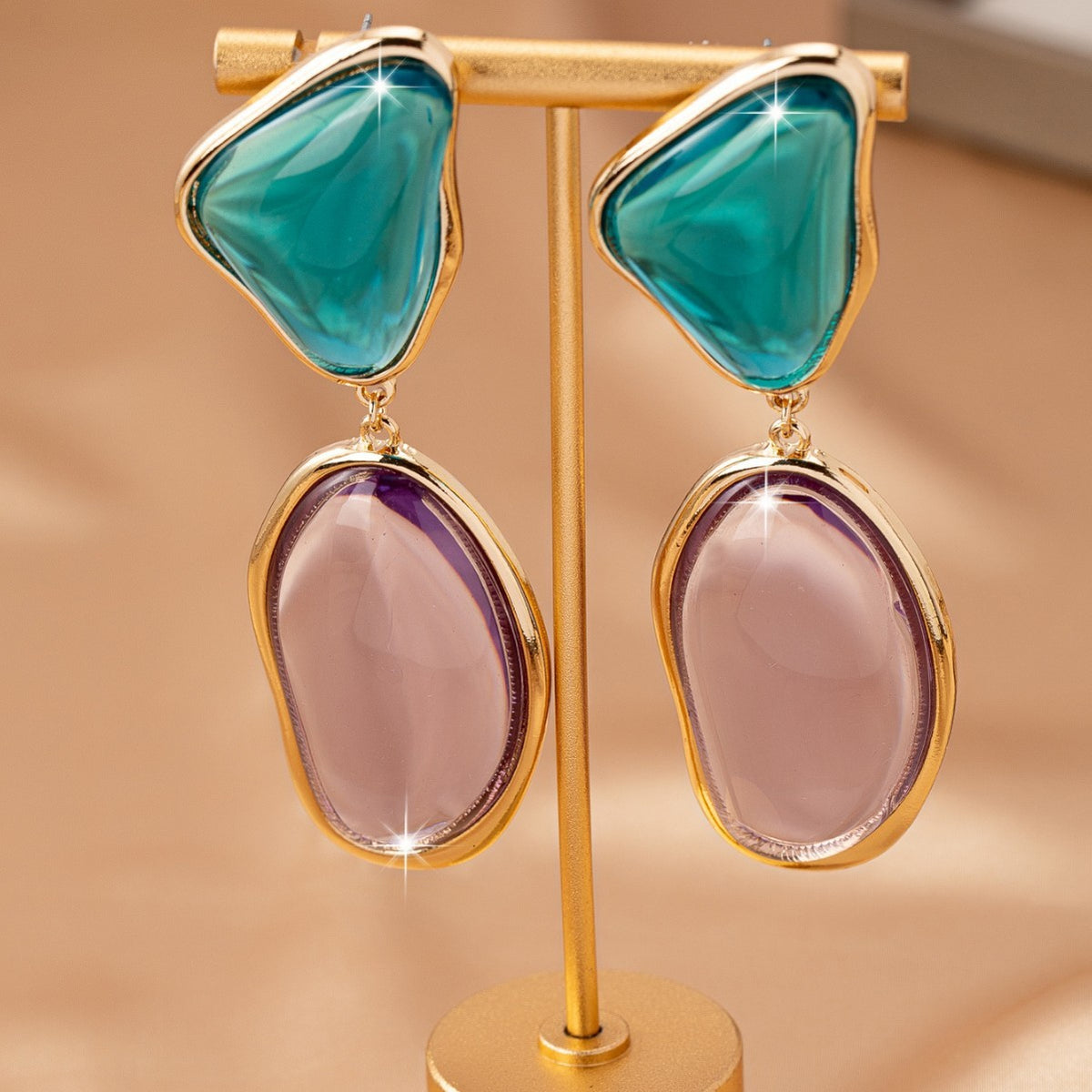 Classy Teal and Purple Resin Drop Earrings