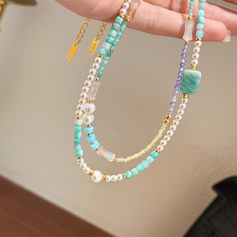Dainty Amazonite & Pearl Beaded Necklace