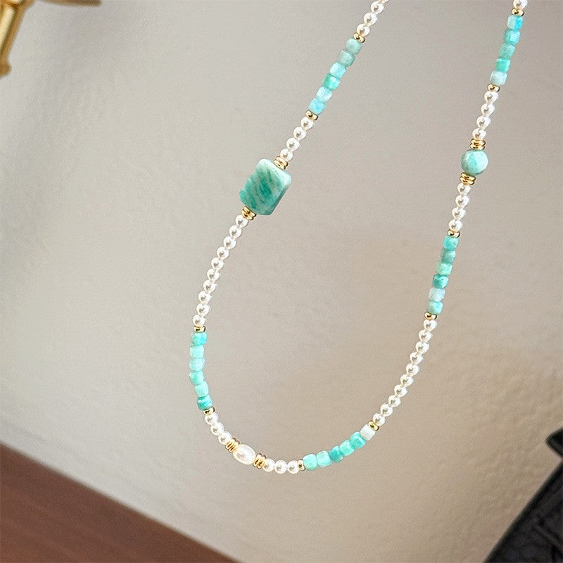 Dainty Amazonite & Pearl Beaded Necklace