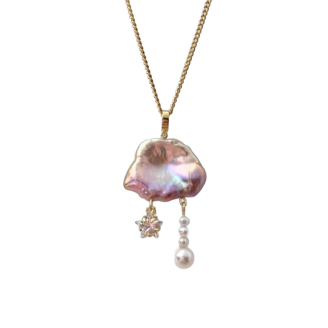 Romantic Baroque Pearl Star Charm Necklace