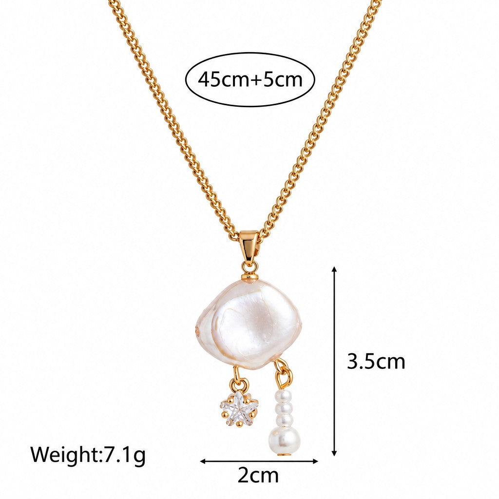 Romantic Baroque Pearl Star Charm Necklace