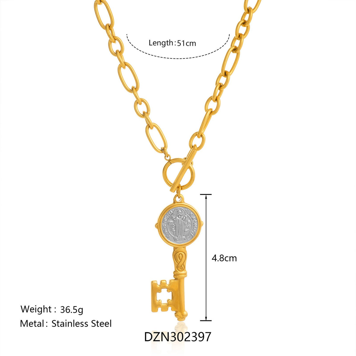 14k Vintage Coin & Key Necklace
