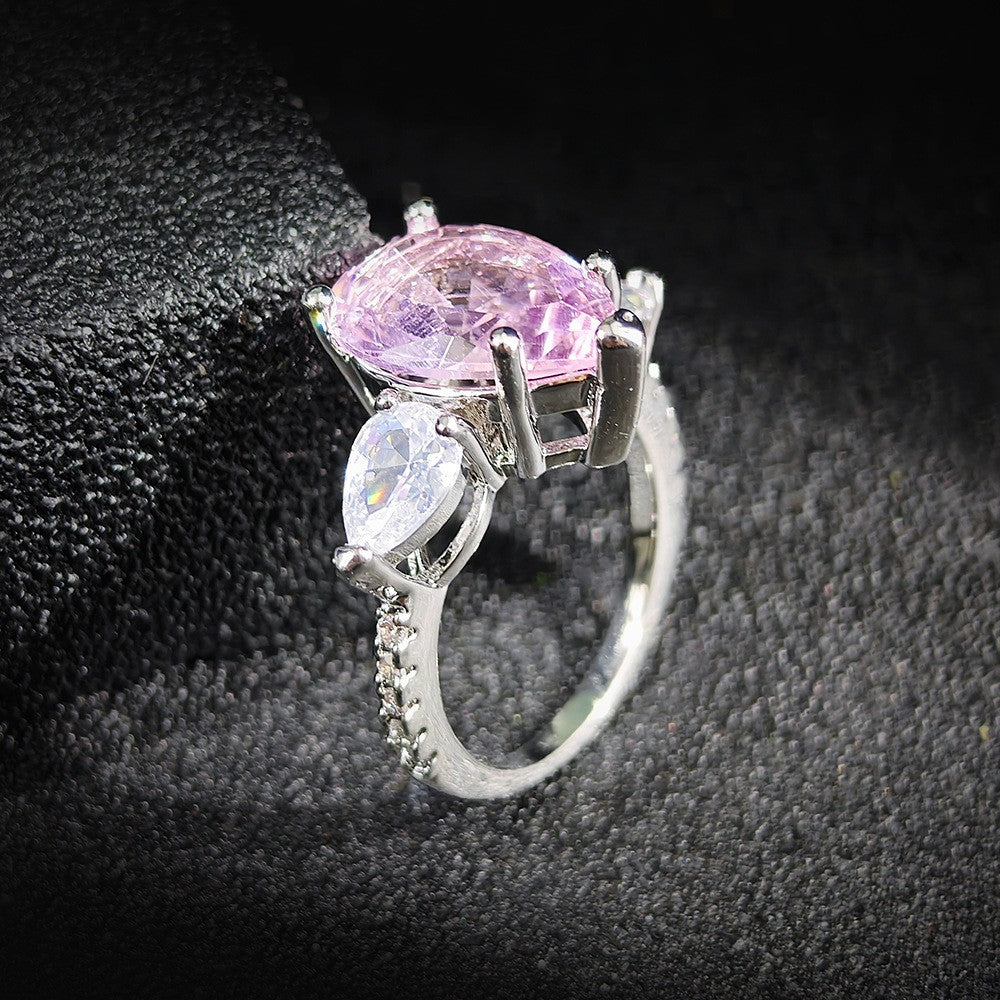 Romantic Pink Pear Cut Solitaire Ring