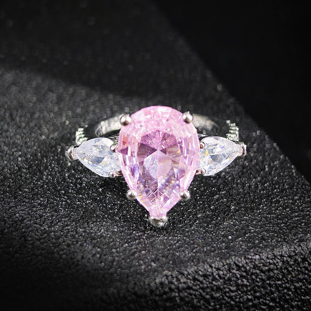 Romantic Pink Pear Cut Solitaire Ring