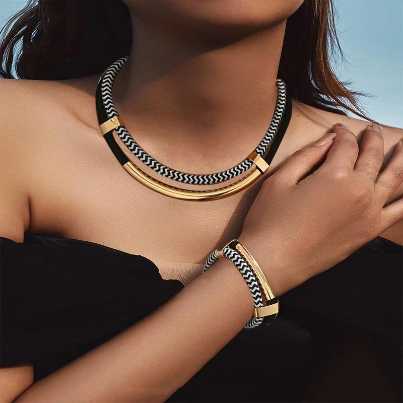 Classy Herringbone Tube Necklace, Bracelet Set