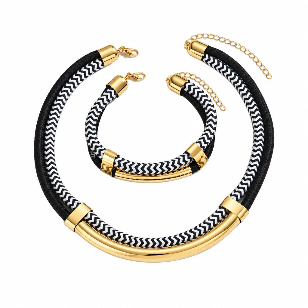Classy Herringbone Tube Necklace, Bracelet Set