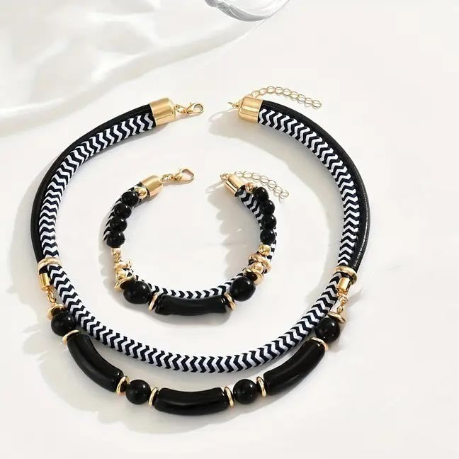 Classy Herringbone Tube Necklace, Bracelet Set
