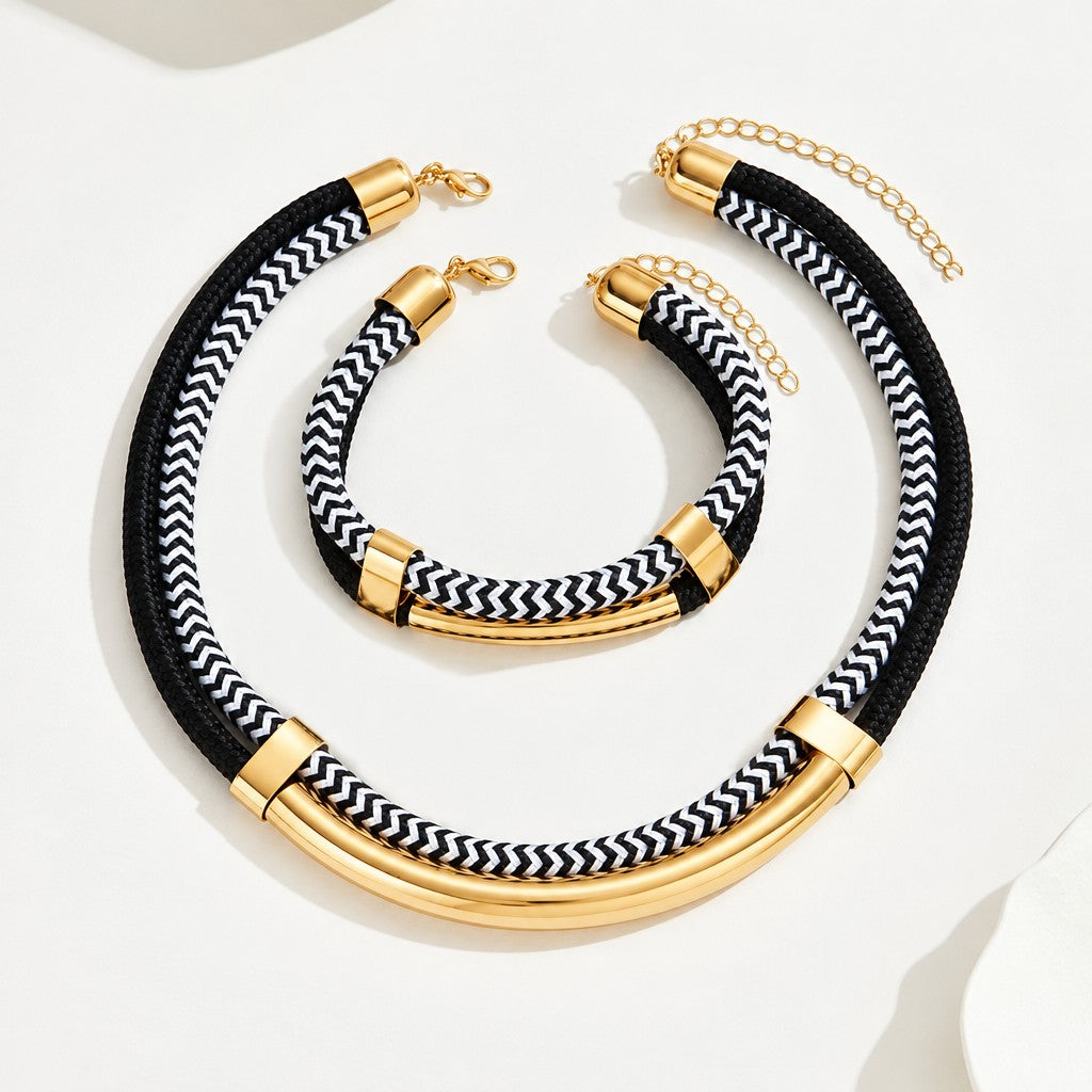 Classy Herringbone Tube Necklace, Bracelet Set