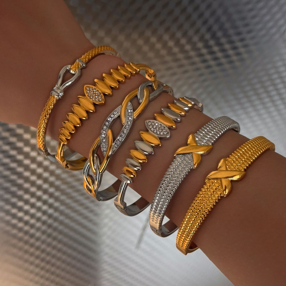 Classy Two Tone Textured Bangle Bracelet