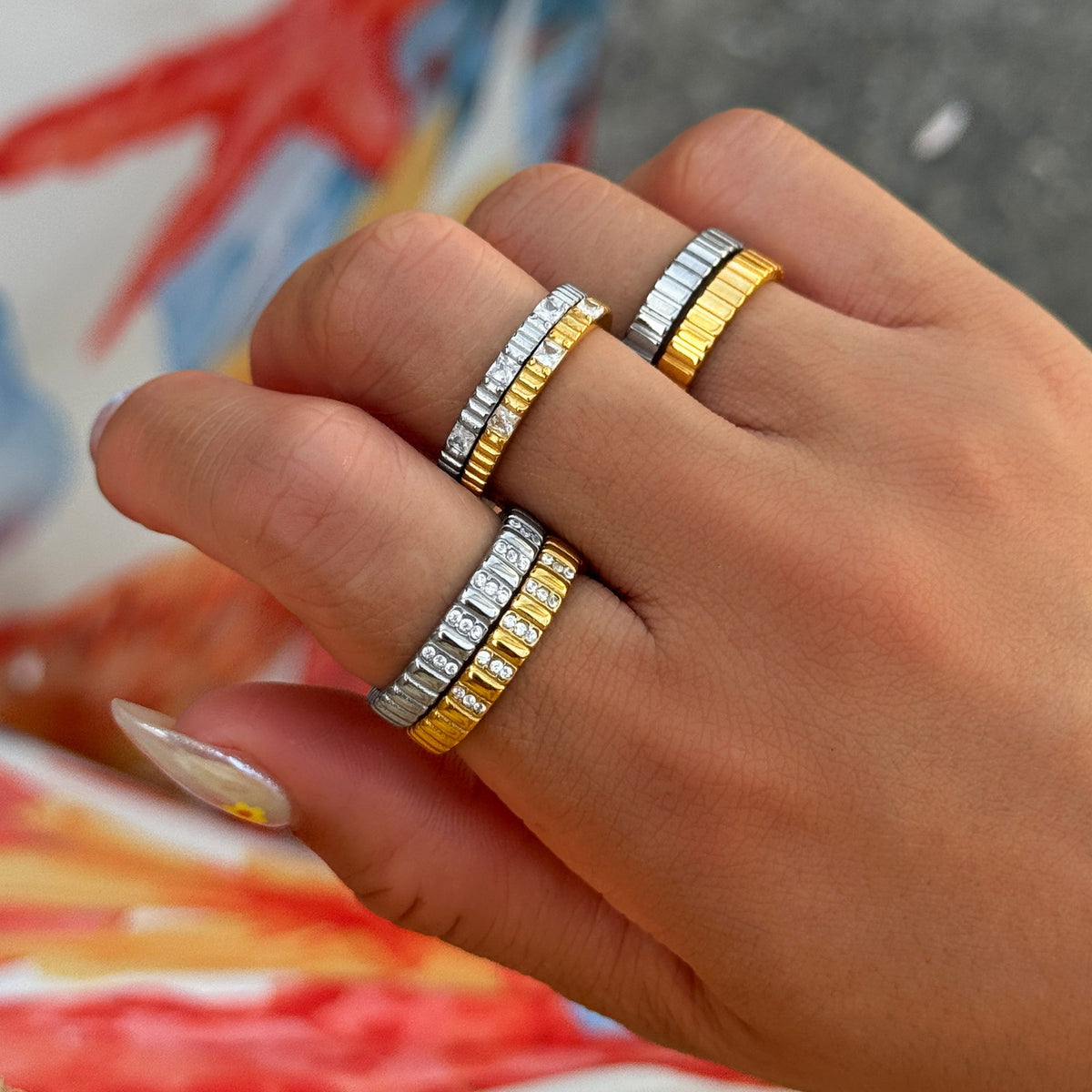 Classy Striped Baguette Zirconia Ring